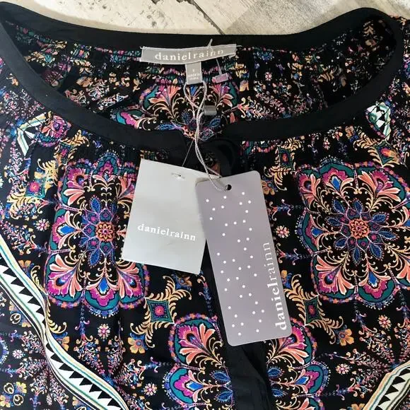 Daniel Rainn Blouse Womens Small Black Boho Floral Peasant Long Sleeve Top - Picture 6 of 8